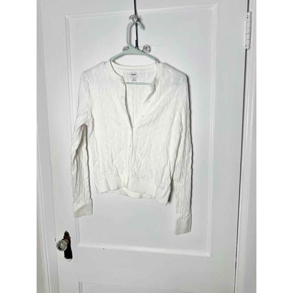 J. Crew White Cotton Cable Knit Lightweight Summer Cardigan Sweater Women's MED - Picture 2 of 7